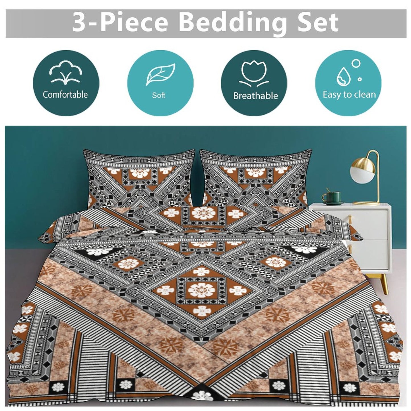 Fiji Masi 3-Piece Bedding Set-90"x90"/ 229x229cm (Dual-sided Printing) 25