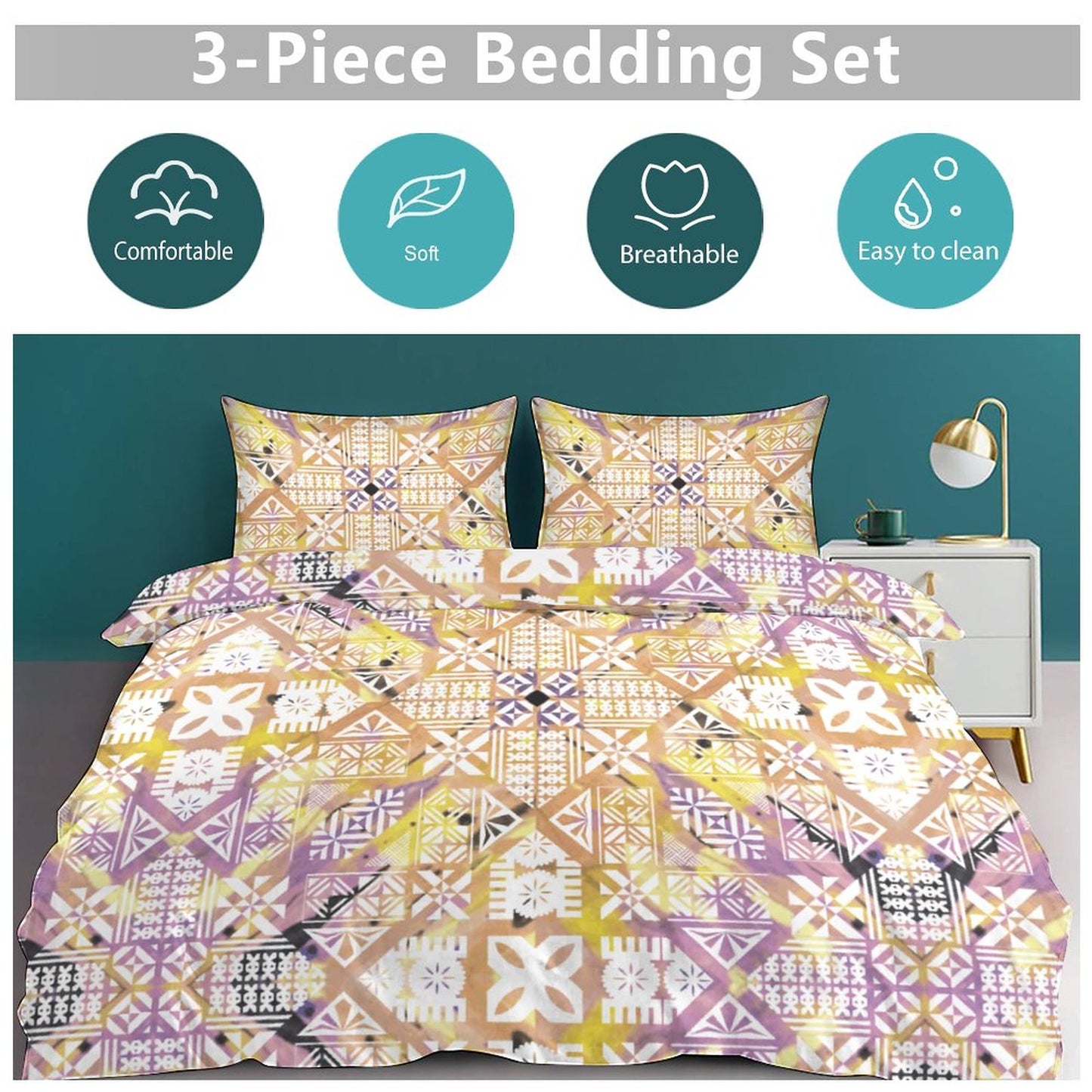 Fiji Masi 3-Piece Bedding Set-90"x90"/ 229x229cm (Dual-sided Printing) 18
