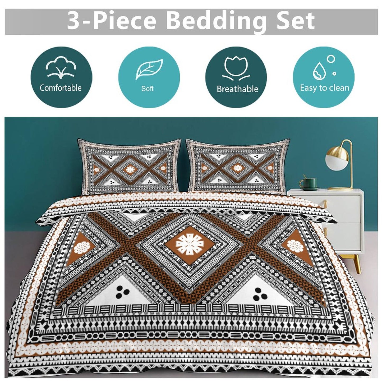 Fiji Masi 3-Piece Bedding Set-90"x90"/ 229x229cm (Dual-sided Printing) 4