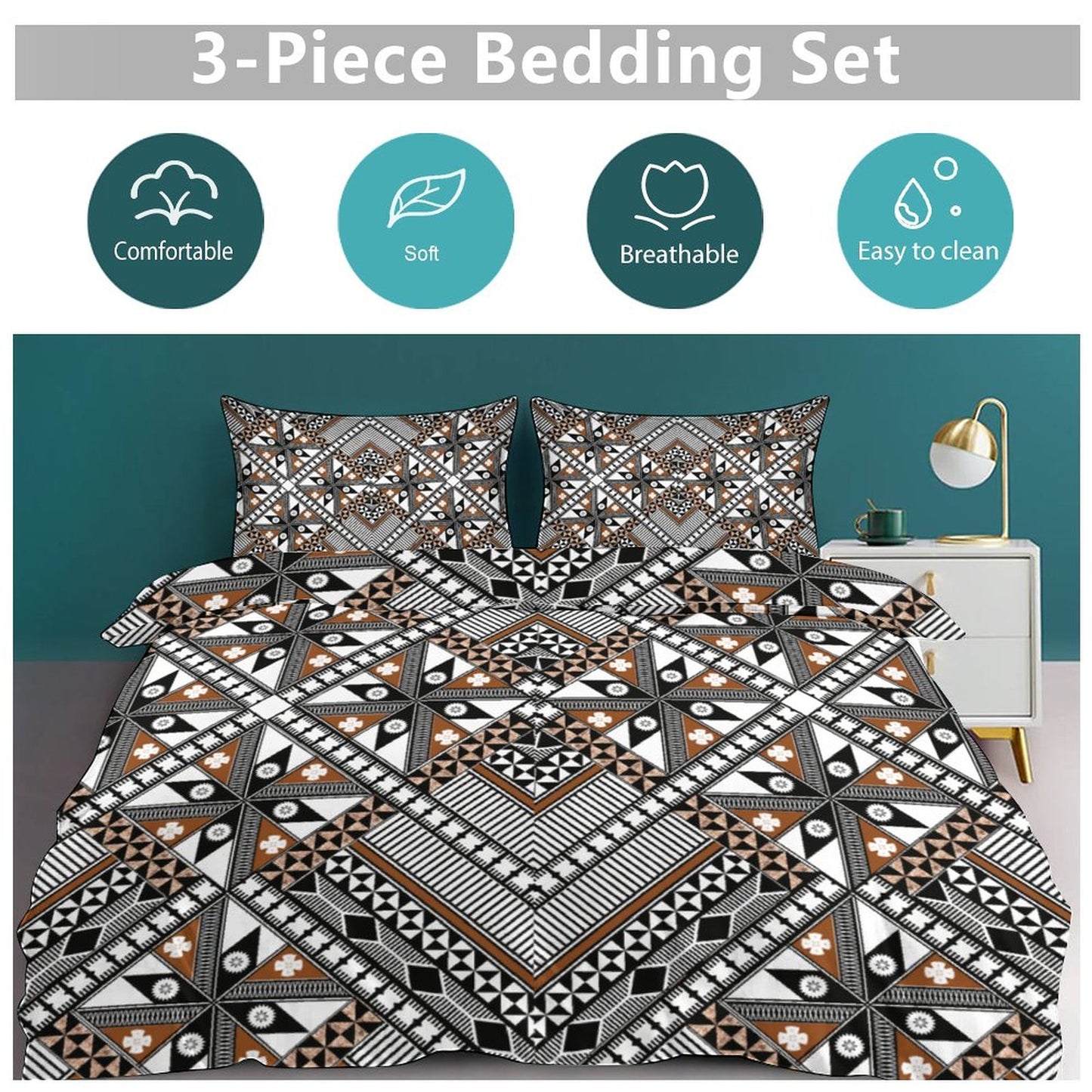 Fiji Masi 3-Piece Bedding Set-90"x90"/ 229x229cm (Dual-sided Printing) 2