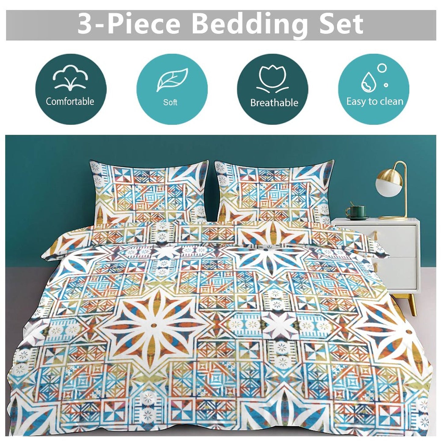 Fiji Masi 3-Piece Bedding Set-90"x90"/ 229x229cm (Dual-sided Printing) 15