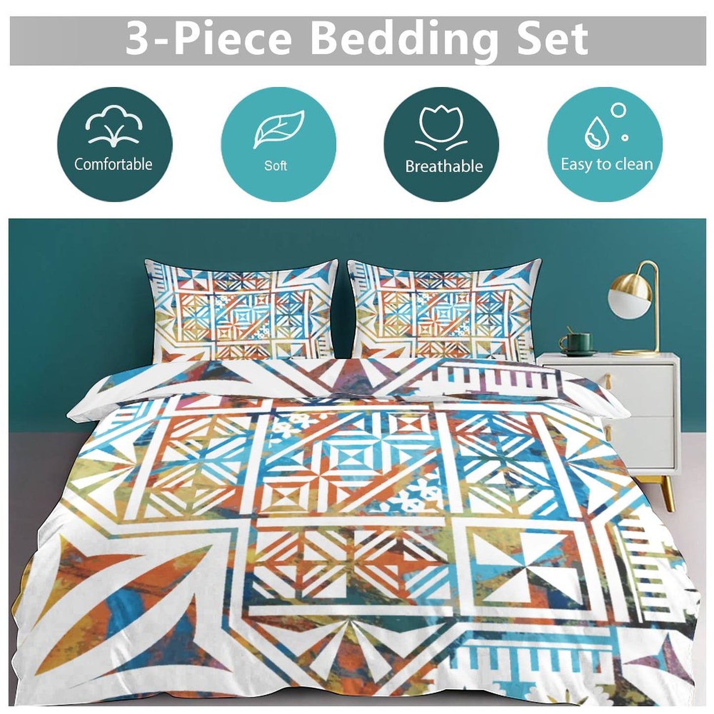 Fiji Masi 3-Piece Bedding Set-90"x90"/ 229x229cm (Dual-sided Printing) 12