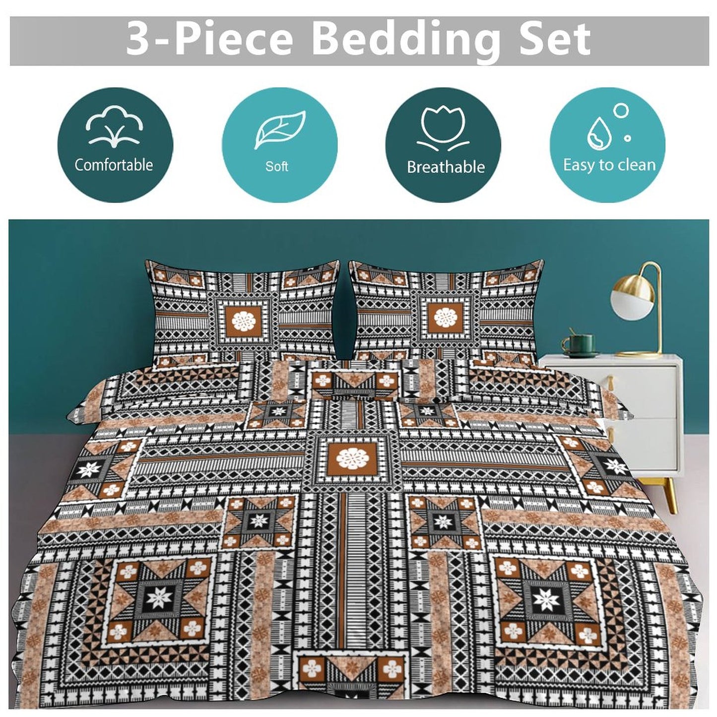 Fiji Masi 3-Piece Bedding Set-90"x90"/ 229x229cm (Dual-sided Printing) 19