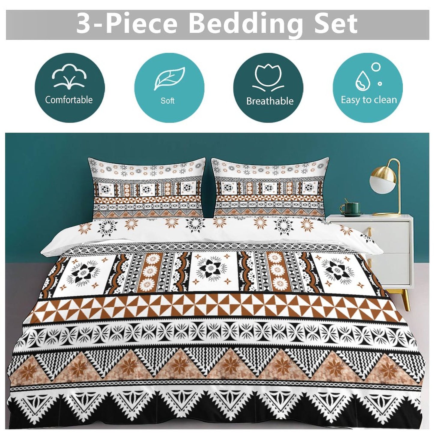 Fiji Masi 3-Piece Bedding Set-90"x90"/ 229x229cm (Dual-sided Printing) 9