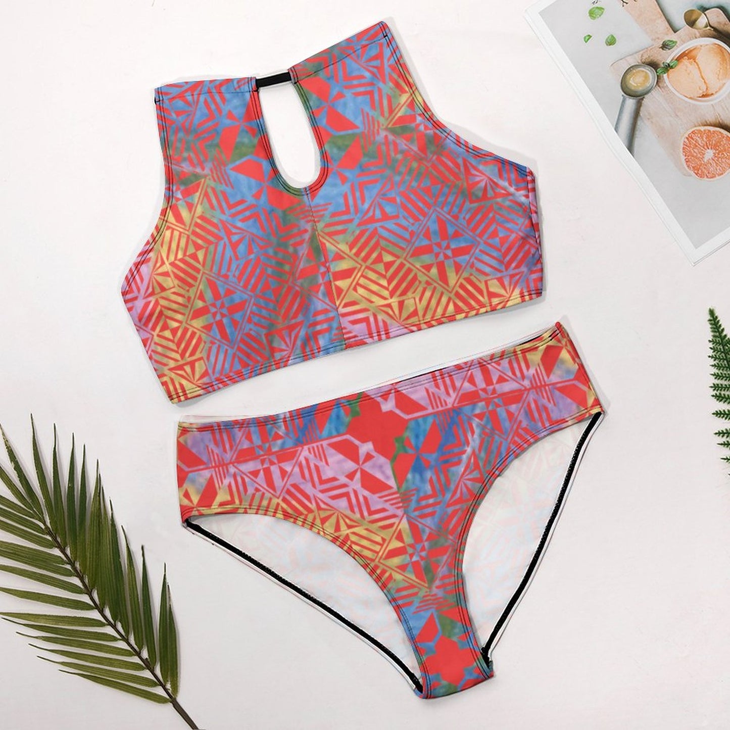 Fiji Masi Women's Two piece Swimsuit with High Neck Halter Top 4