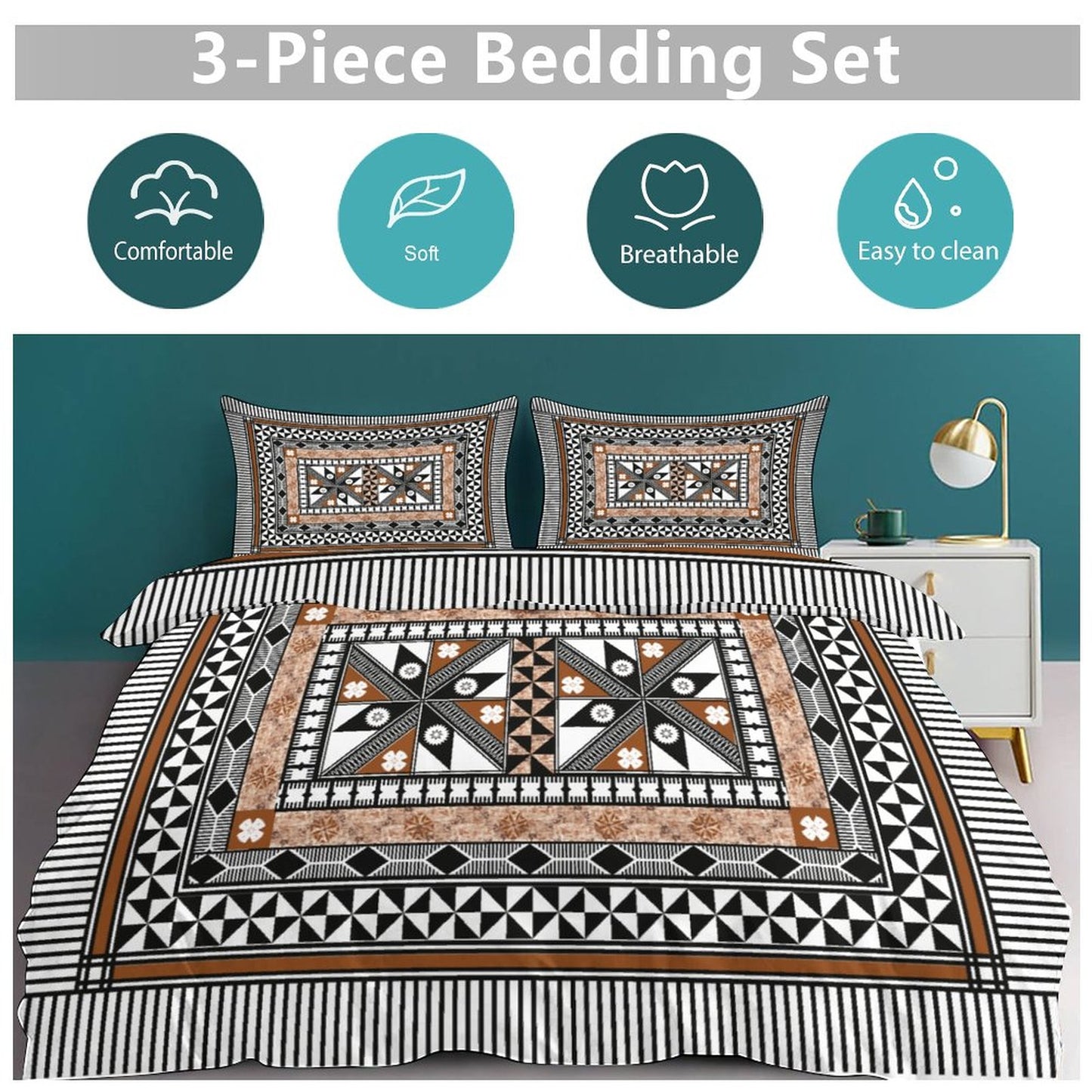 Fiji Masi 3-Piece Bedding Set-90"x90"/ 229x229cm (Dual-sided Printing) 6