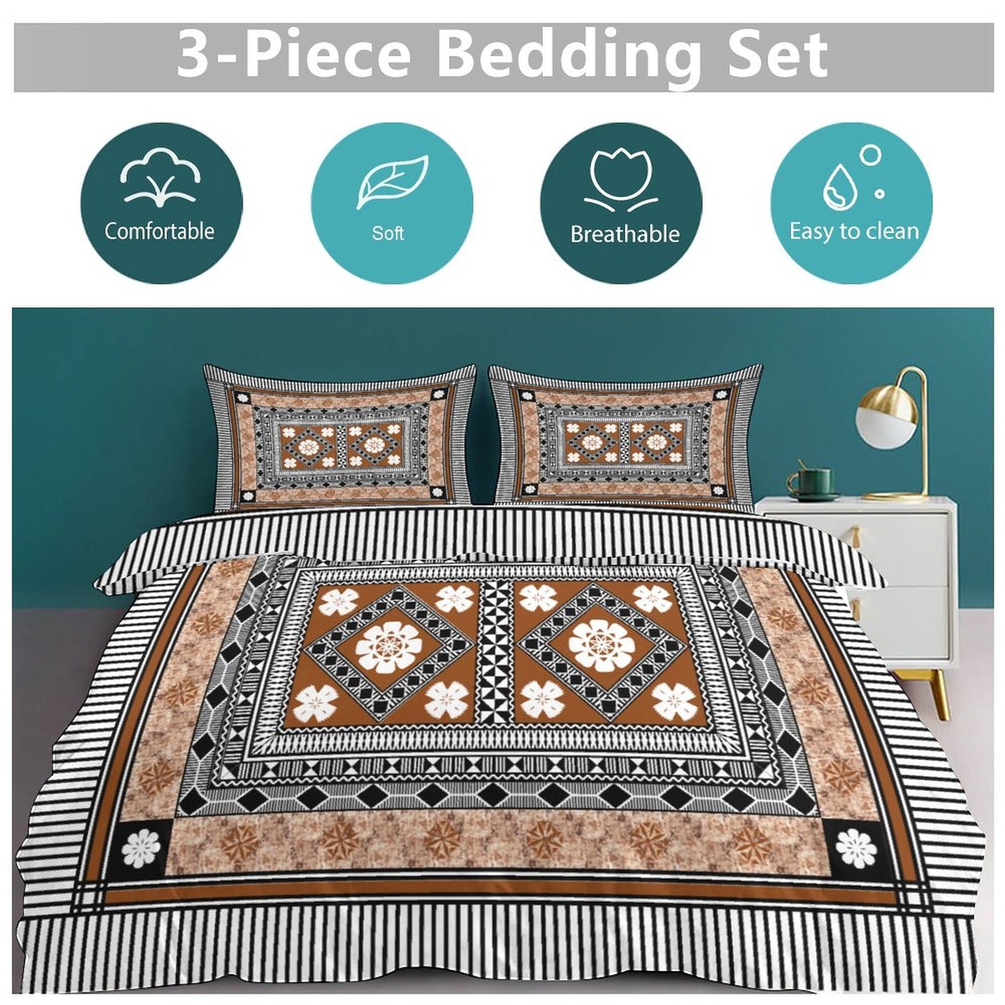 Fiji Masi 3-Piece Bedding Set-90"x90"/ 229x229cm (Dual-sided Printing) 8
