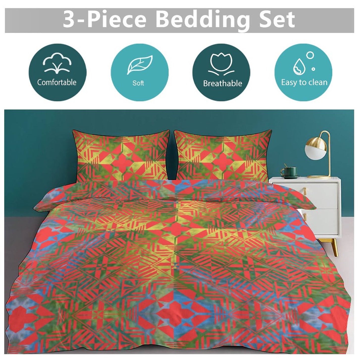 Fiji Masi 3-Piece Bedding Set-90"x90"/ 229x229cm (Dual-sided Printing) 21