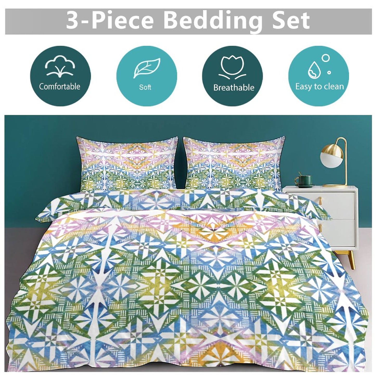 Fiji Masi 3-Piece Bedding Set-90"x90"/ 229x229cm (Dual-sided Printing) 17