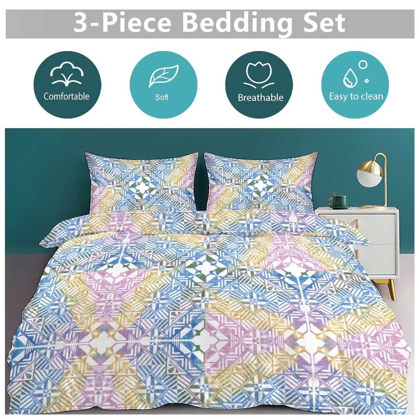 Fiji Masi 3-Piece Bedding Set-90"x90"/ 229x229cm (Dual-sided Printing) 16
