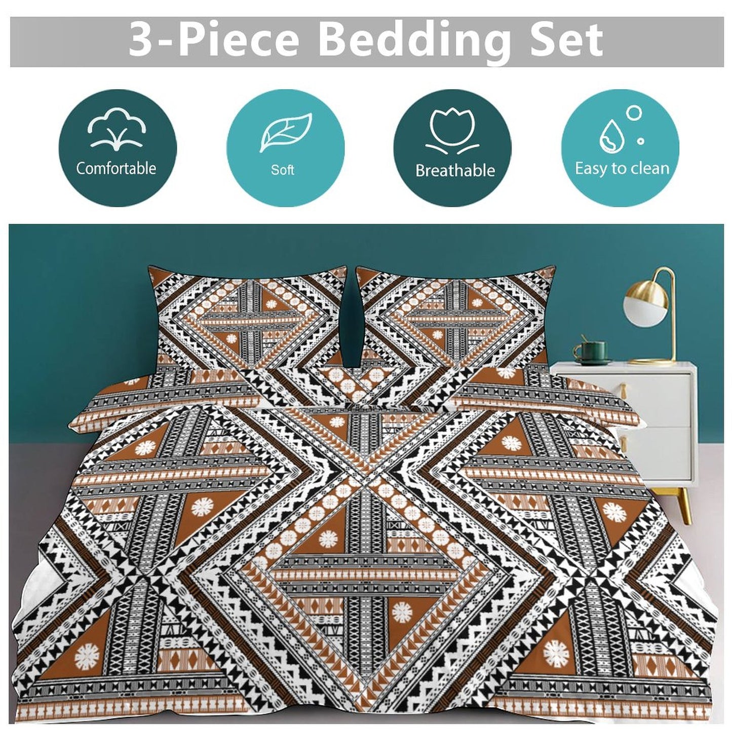 Fiji Masi 3-Piece Bedding Set-90"x90"/ 229x229cm (Dual-sided Printing) 11
