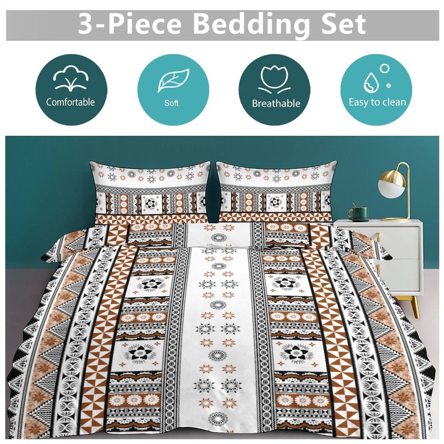 Fiji Masi 3-Piece Bedding Set-90"x90"/ 229x229cm (Dual-sided Printing) 26
