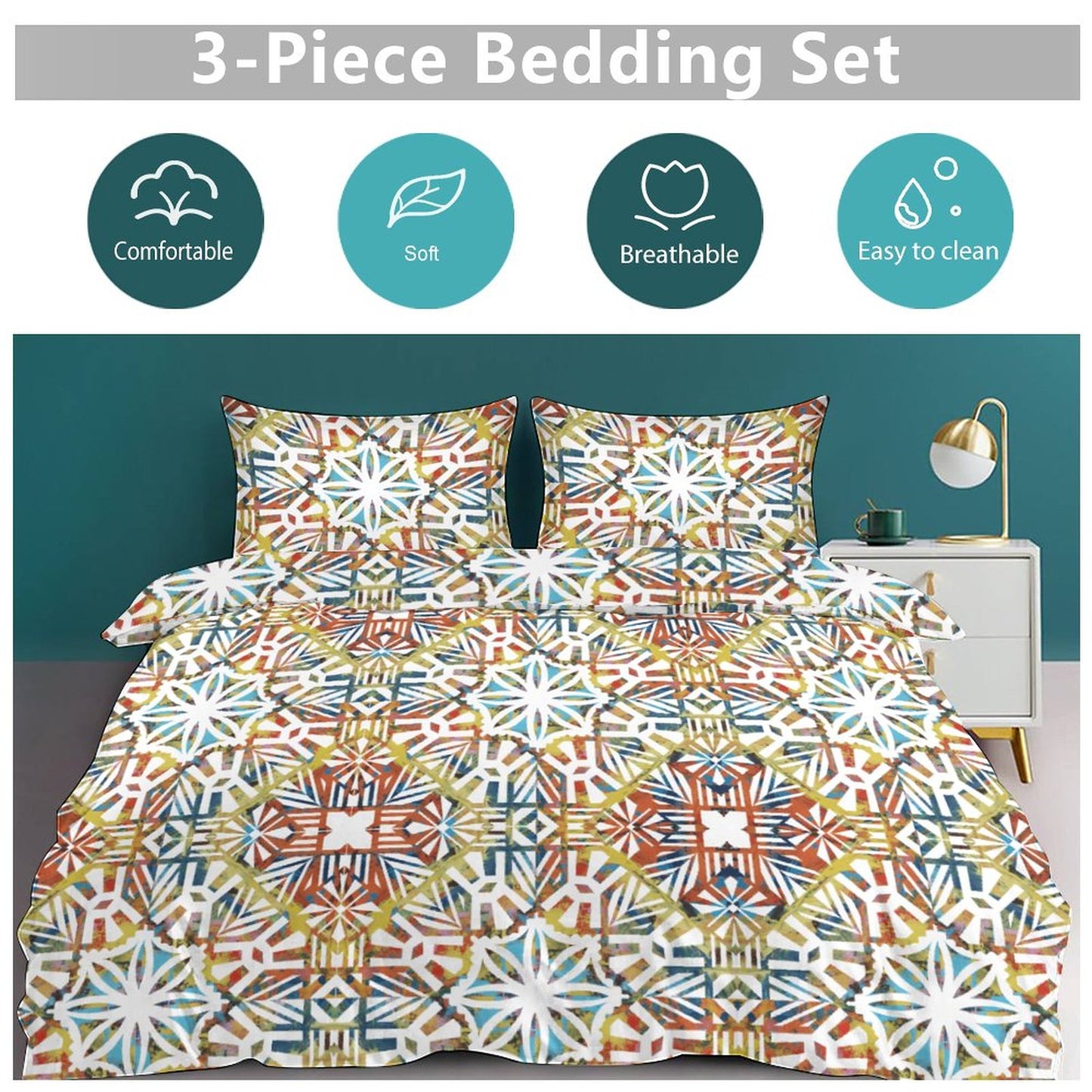 Fiji Masi 3-Piece Bedding Set-90"x90"/ 229x229cm (Dual-sided Printing) 14