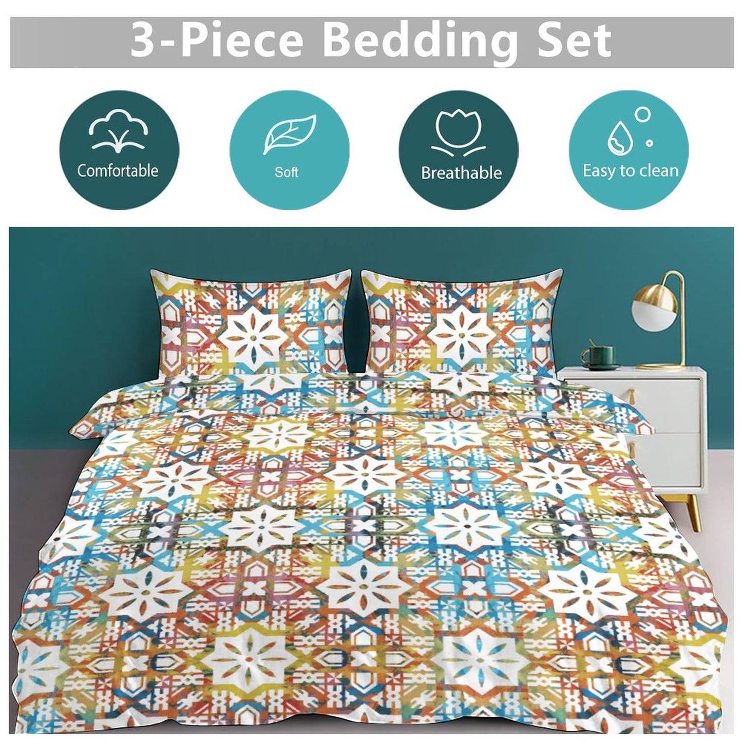 Fiji Masi 3-Piece Bedding Set-90"x90"/ 229x229cm (Dual-sided Printing) 22