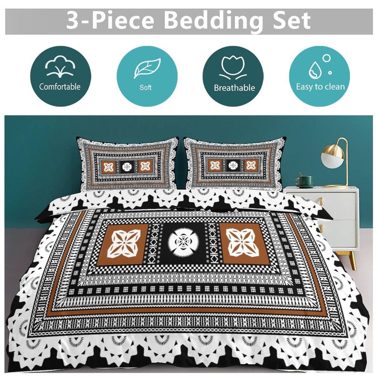 Fiji Masi 3-Piece Bedding Set-90"x90"/ 229x229cm (Dual-sided Printing) 7