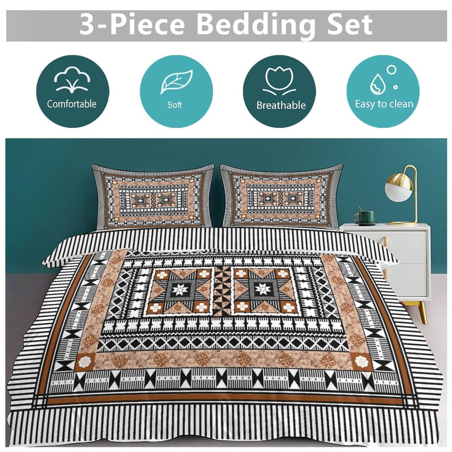 Fiji Masi 3-Piece Bedding Set-90"x90"/ 229x229cm (Dual-sided Printing) 5