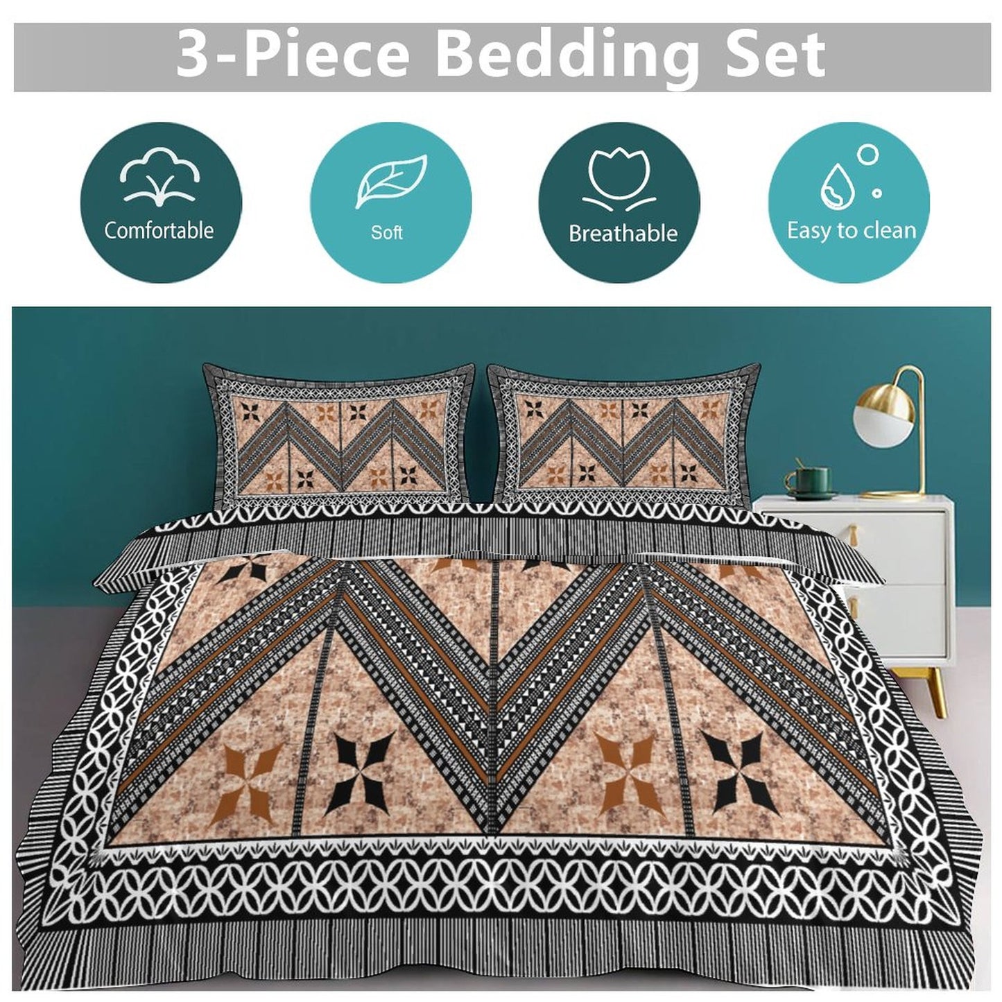 Fiji Masi 3-Piece Bedding Set-90"x90"/ 229x229cm (Dual-sided Printing) 9