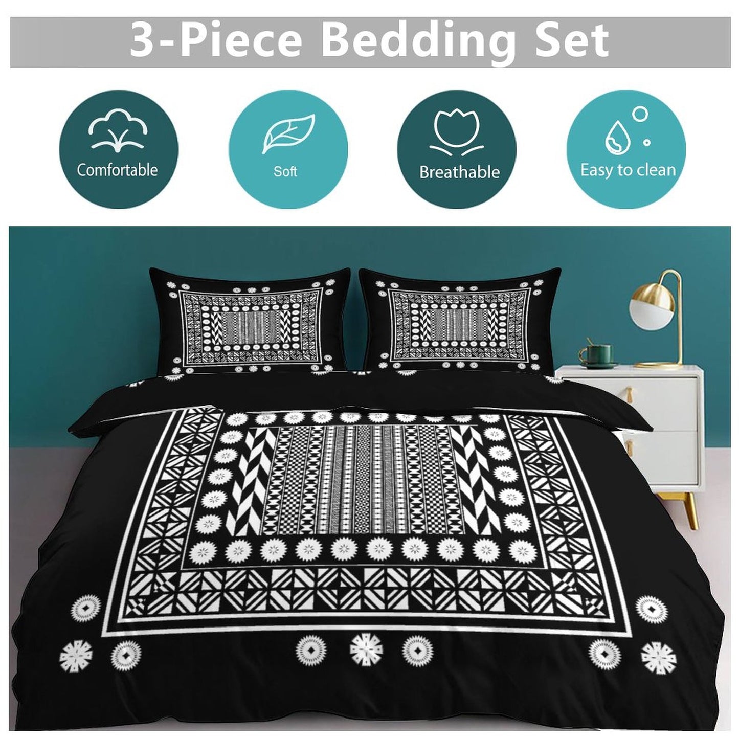 Fiji Masi 3-Piece Bedding Set-90"x90"/ 229x229cm (Dual-sided Printing) 1