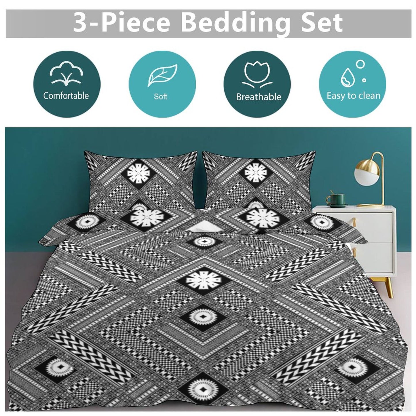 Fiji Masi 3-Piece Bedding Set-90"x90"/ 229x229cm (Dual-sided Printing) 24