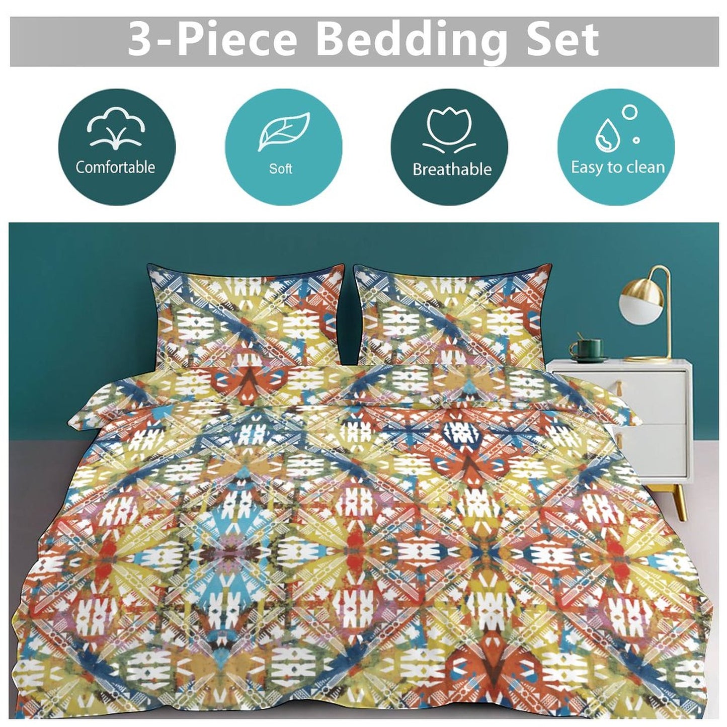 Fiji Masi 3-Piece Bedding Set-90"x90"/ 229x229cm (Dual-sided Printing) 13