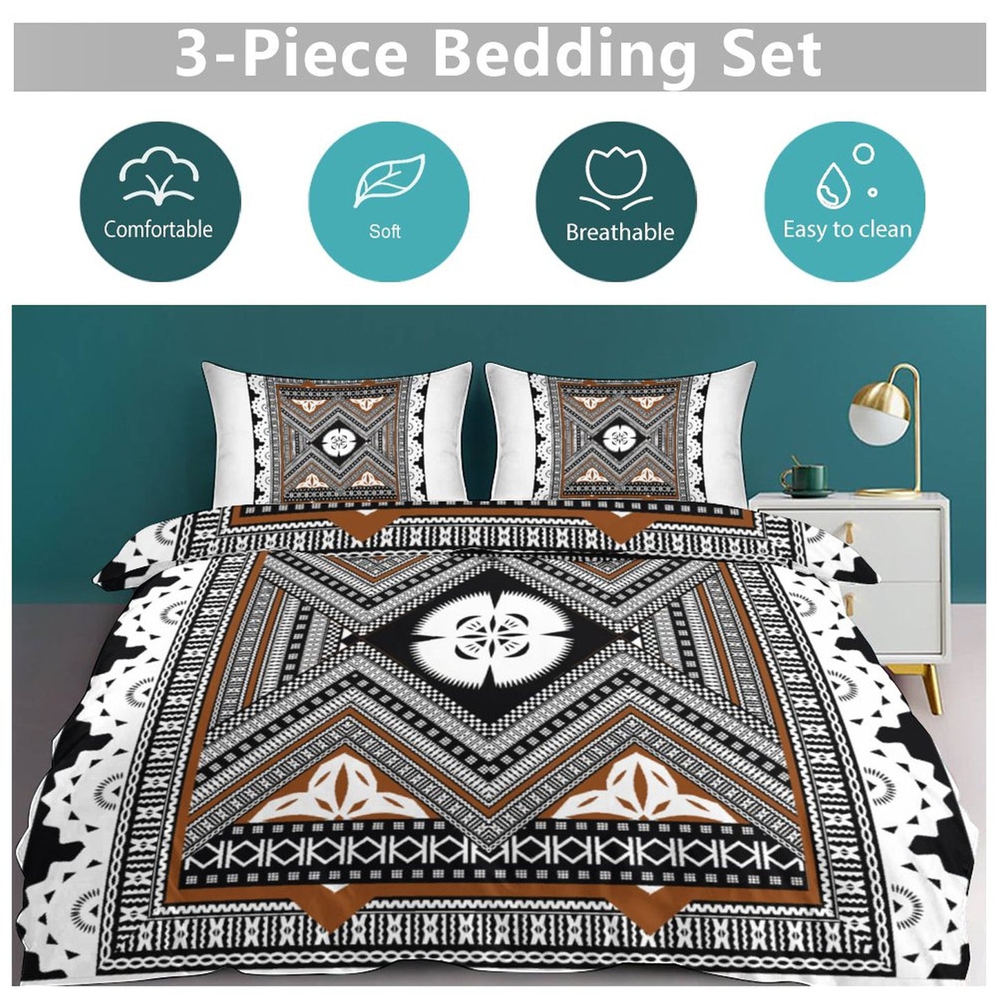 Fiji Masi 3-Piece Bedding Set-90"x90"/ 229x229cm (Dual-sided Printing) 10