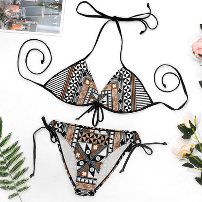 Fijian Masi Plus Size Halter Tie Front Bikini Set 4