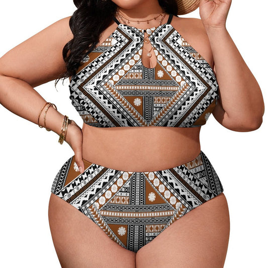 Fiji Masi Plus Size Women's Two piece Swimsuit with High Neck Halter Top 1