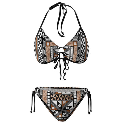 Fijian Masi Plus Size Halter Tie Front Bikini Set 4