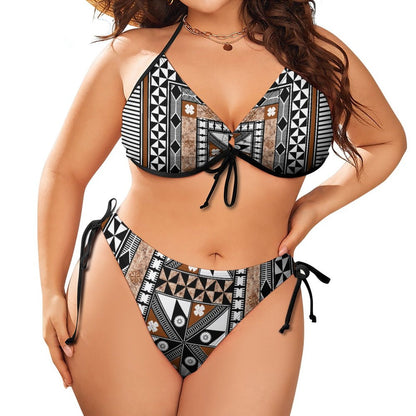 Fijian Masi Plus Size Halter Tie Front Bikini Set 4