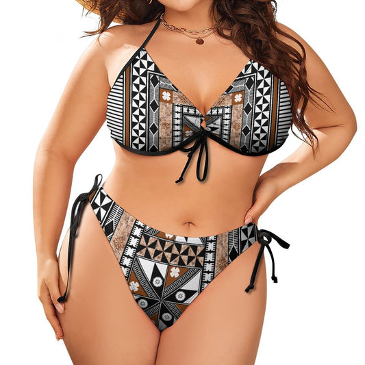 Fijian Masi Plus Size Halter Tie Front Bikini Set 4